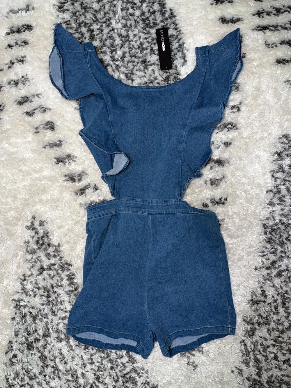 Fashion Nova Denim Blue Ruffle Sleeve Romper